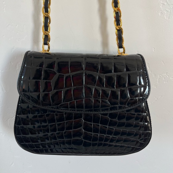 NWT Retta Wolff Black and Gold Chain Alligator Crossbody Shoulder Bag - Picture 1 of 15